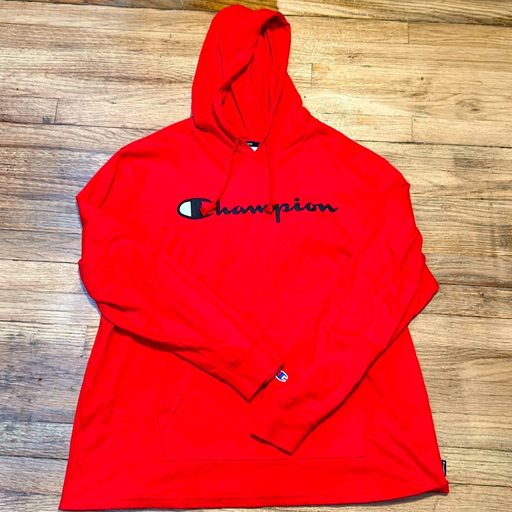 Lightweight, red, long sleeve champion hoodie